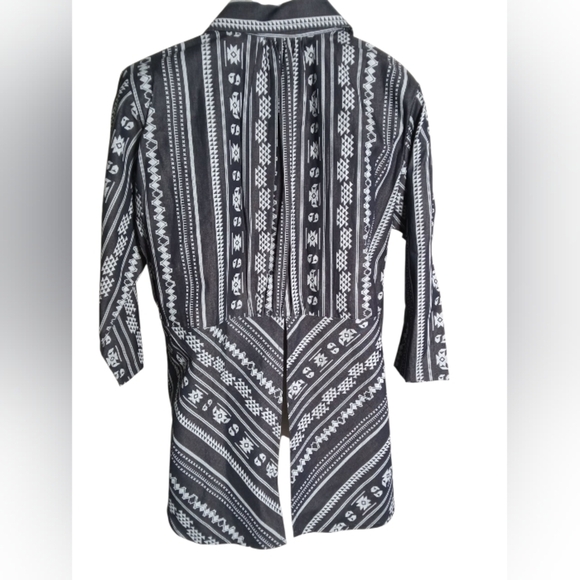 Rancho Estancia Blue White Western Button Shirt 3/4 Sleeve Boho Cowgirl Medium - Picture 5 of 5